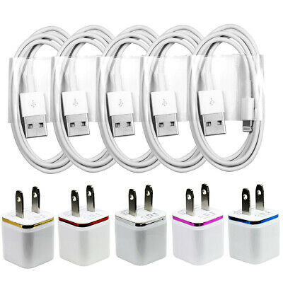 5x White Home Wall Ac Charger And Usb Charge Cable Cords For Iphone 12 11 X 8 7